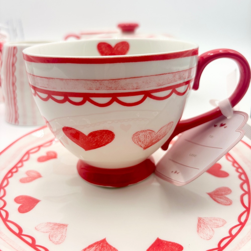 Grace Bake Shop Hearts Ceramic Baking Set Measuring Cups Sugar Creamer Plates - Picture 10 of 11